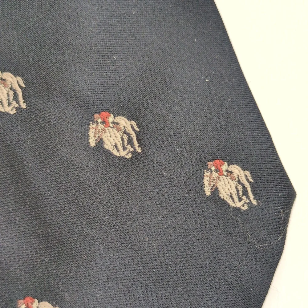 Vtg Horse & Rider Racing Neck Tie Navy Blue Equestrian Gallery Collection